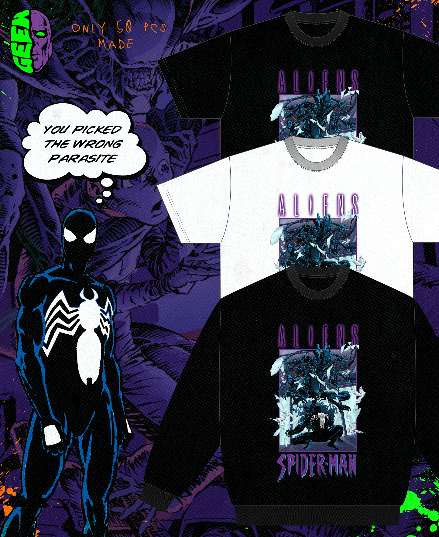 ALIENS VS SPIDER-MAN T-SHIRT